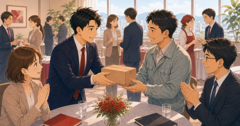 小さな取引を大切にすると紹介が増える理由をテーマにした経営者交流のソフトアニメ風イラスト